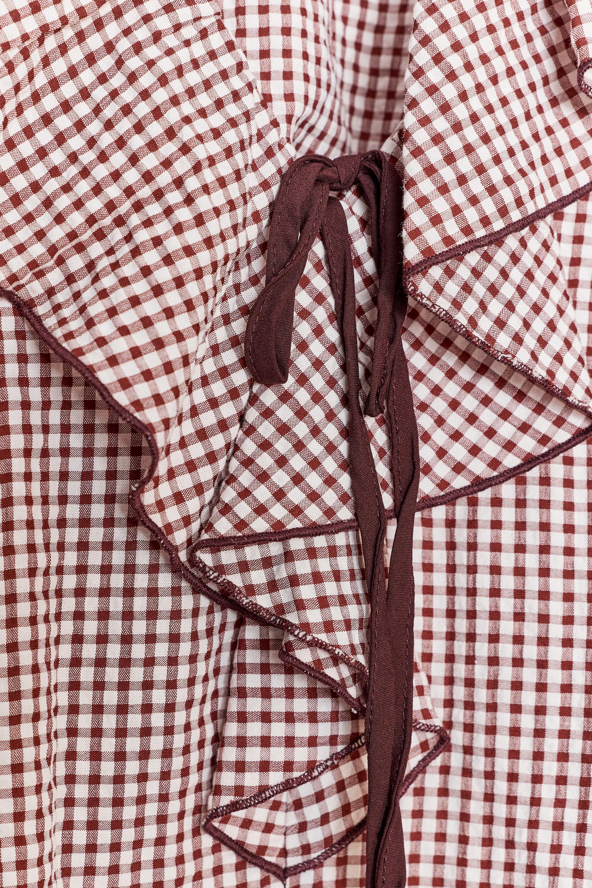 PLAID RUFFLED BOW BLOUSE